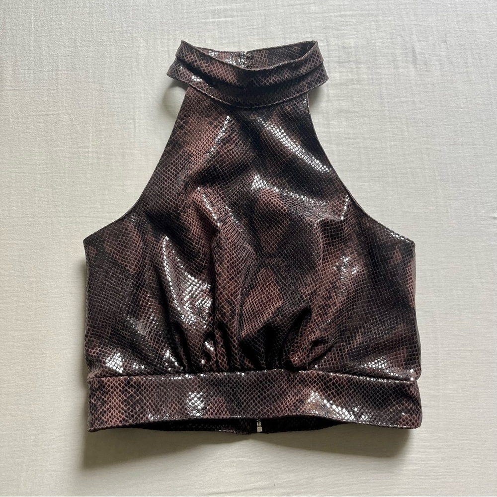 NBD brown python snake animal print vinyl pleather pvc cropped tank top